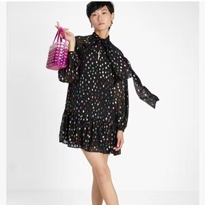 Kate Spade Metallic Holiday Dots Tie-neck Shift Dress
